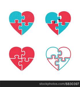 Hearts puzzles icons.. Hearts puzzles icons. Four puzzle icons in the shape of heart.