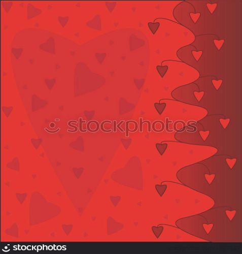Hearts scattered on a red background