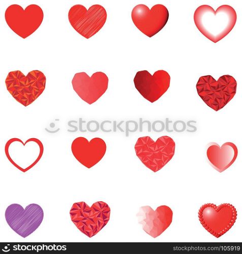 Hearts set red and violet color . Different style