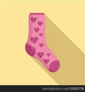 Hearts sock icon flat vector. Winter fashion item. Wool item. Hearts sock icon flat vector. Winter fashion item