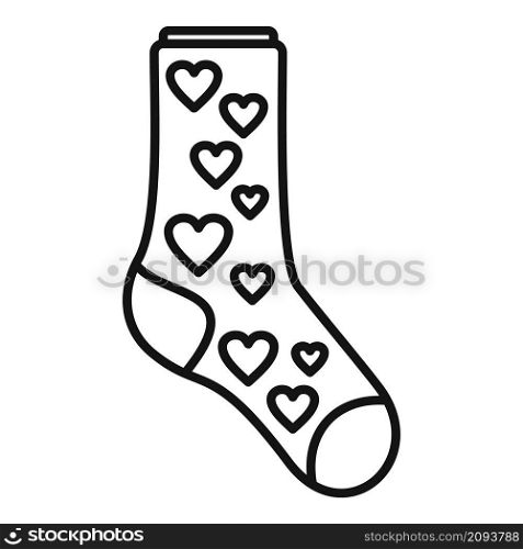 Hearts sock icon outline vector. Winter fashion item. Wool item. Hearts sock icon outline vector. Winter fashion item