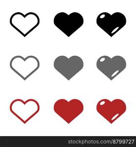 Hearts, vector icons. Set of vector icons hearts in black, red and gray.