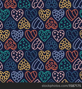 Hearts vector seamless pattern for shirt, panties, tank top or swimsuit, underwear, bedding, blanket or pillow. Outline sketch background. Doodle textile. Wedding. Fashion design for Valentines day