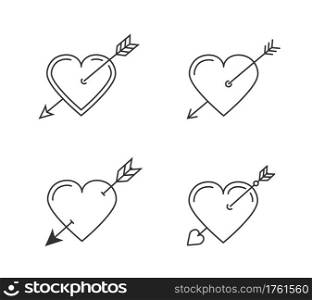 Hearts with arrows for Valentine&rsquo;s day or wedding design, four line icons, vector eps10 illustration. Hearts with Arrows