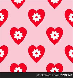 Hearts with flowers seamless pattern. Cute floral and heart background. Template for romantic holiday wrapping, fabric, paper, wallpaper vector illustration