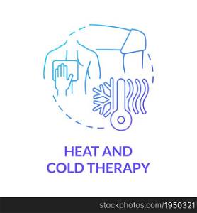 Heat and cold therapy graident blue concept icon. Compress for relieving back pain and swelling. Physiotherapy abstract idea thin line illustration. Vector isolated outline color drawing. Heat and cold therapy graident blue concept icon