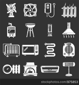 Heat cool air flow tools icons set vector white isolated on grey background . Heat cool air flow tools icons set grey vector