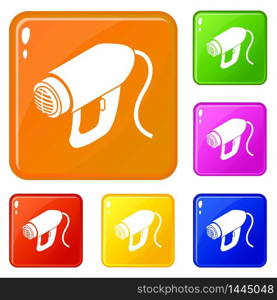Heat power tool icons set collection vector 6 color isolated on white background. Heat power tool icons set vector color