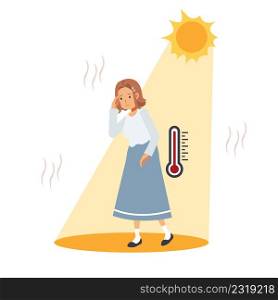 heat stroke concept.Sunstroke and sunburn risk woman under burning sun. High temperature ,Hot weather.Summer