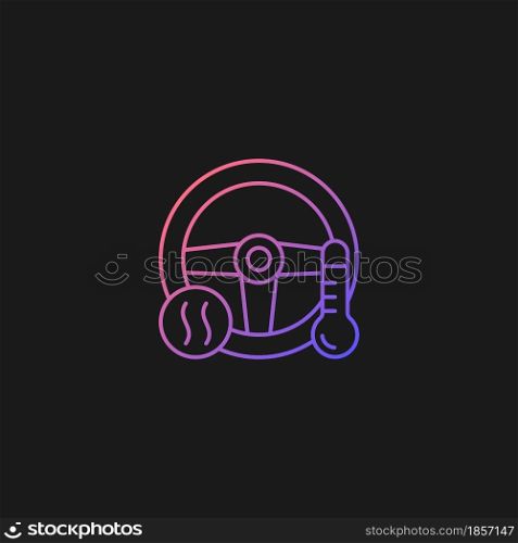Heated steering wheel gradient vector icon for dark theme. Providing comfort to driver. Keeping hands warm in car. Thin line color symbol. Modern style pictogram. Vector isolated outline drawing. Heated steering wheel gradient vector icon for dark theme