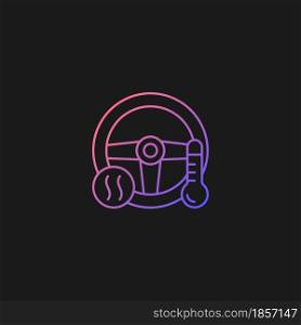 Heated steering wheel gradient vector icon for dark theme. Providing comfort to driver. Keeping hands warm in car. Thin line color symbol. Modern style pictogram. Vector isolated outline drawing. Heated steering wheel gradient vector icon for dark theme