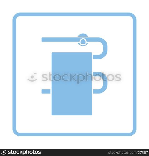 Heated towel rail icon. Blue frame design. Vector illustration.