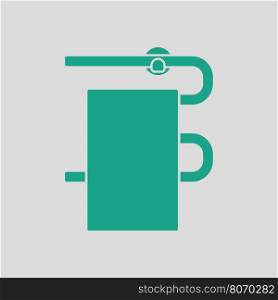 Heated towel rail icon. Gray background with green. Vector illustration.