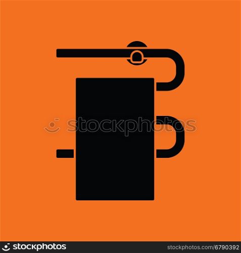 Heated towel rail icon. Orange background with black. Vector illustration.