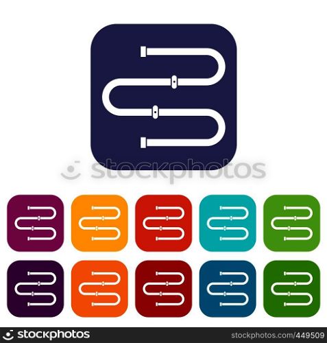 Heated towel rail icons set vector illustration in flat style In colors red, blue, green and other. Heated towel rail icons set flat