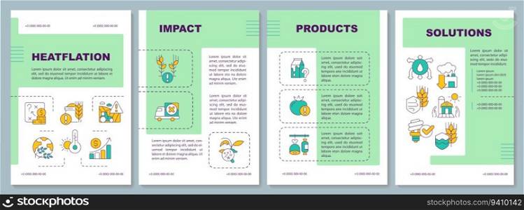Heatflation green brochure template, leaflet design with linear icons. 4 vector layouts representing global warming concept.. 4 layouts brochure with heatflation concept