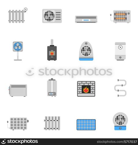 Heating and cooling air conditioning equipment flat icon set isolated vector illustration