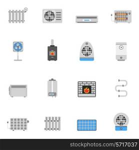 Heating and cooling air conditioning equipment flat icon set isolated vector illustration