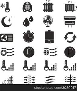 Heating and cooling, air conditioning system vector icons. Heating and cooling, air conditioning system vector icons. Conditioner equipment and climate control home illustration