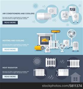 Heating and cooling banner set with conditioner flat elements isolated vector illustration. Heating And Cooling Banner