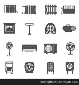 Heating and cooling conditioning system black icon set isolated vector illustration. Heating And Cooling Icon Set