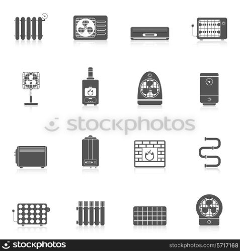 Heating and cooling electric air conditioning equipment black icon set isolated vector illustration