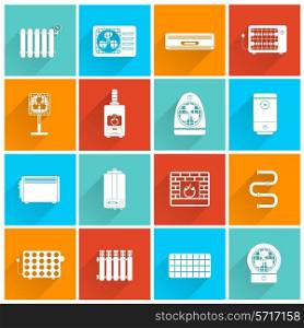 Heating and cooling household air conditioning equipment white icon set isolated vector illustration