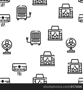 Heating And Cooling Seamless Pattern Vector Linear Pictograms. Black Contour Illustrations. Heating And Cooling Seamless Pattern Vector