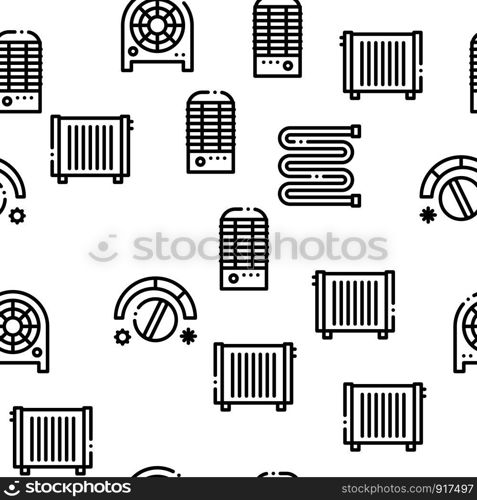 Heating And Cooling Seamless Pattern Vector Linear Pictograms. Black Contour Illustrations. Heating And Cooling Seamless Pattern Vector