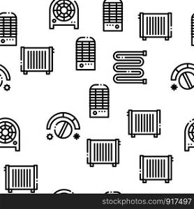 Heating And Cooling Seamless Pattern Vector Linear Pictograms. Black Contour Illustrations. Heating And Cooling Seamless Pattern Vector