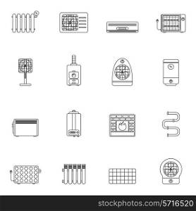 Heating and cooling system air conditioning equipment outline icon set isolated vector illustration.