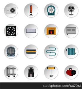 Heating cooling air icons set in flat style isolated vector icons set illustration. Heating cooling air icons set in flat style