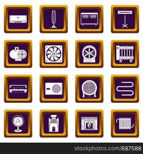 Heating cooling air icons set in purple color isolated vector illustration for web and any design. Heating cooling air icons set purple