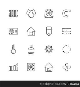 Heating cooling icons. Airing conditioning systems vector heat symbols thin line. Illustration of conditioner system climate, conditioning air. Heating cooling icons. Airing conditioning systems vector heat symbols thin line