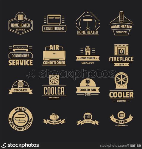 Heating cooling logo icons set. Simple illustration of 16 heating cooling logo vector icons for web. Heating cooling logo icons set, simple style