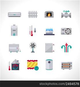 Heating icons set with household electric and air conditioning system symbols isolated vector illustration. Heating Icons Set