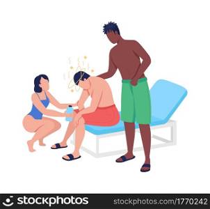 Heatstroke condition semi flat color vector characters. Figures providing first aid. Full body people on white. Hot weather isolated modern cartoon style illustration for graphic design and animation. Heatstroke condition semi flat color vector characters