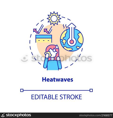 Heatwaves concept icon. Abnormal heat. Effects of climate change abstract idea thin line illustration. Isolated outline drawing. Editable stroke. Roboto-Medium, Myriad Pro-Bold fonts used. Heatwaves concept icon