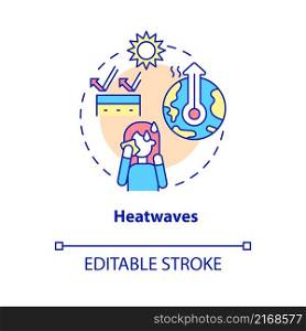 Heatwaves concept icon. Abnormal heat. Effects of climate change abstract idea thin line illustration. Isolated outline drawing. Editable stroke. Roboto-Medium, Myriad Pro-Bold fonts used. Heatwaves concept icon