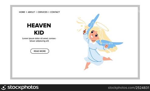 Heaven Kid Cute Girl With Wings And Halo Vector. Heaven Kid With Magic Stick In Star Form. Beautiful And Magical Character Mischievous Little Angel Child Web Flat Cartoon Illustration. Heaven Kid Cute Girl With Wings And Halo Vector