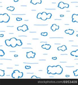 Heaven seamless pattern. Seamless pattern. Doodle sketch of color pencil clouds on heaven. Handmade stylized texture
