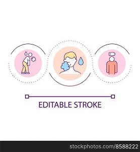 Heavy breath and weakness loop concept icon. Symptoms of pneumonia. Respiratory disease problem abstract idea thin line illustration. Isolated outline drawing. Editable stroke. Arial font used. Heavy breath and weakness loop concept icon