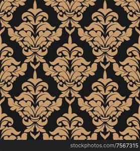 Heavy damask style seamless pattern with large bold floral motifs in a repeat pattern, format suitable for fabric or wallpaper design