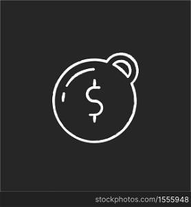 Heavy debt chalk white icon on black background. Economic depression. Financial recession. Prison ball with dollar sign. Owe money. Burden of credit. Isolated vector chalkboard illustration. Heavy debt chalk white icon on black background