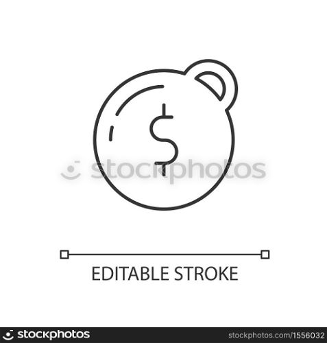 Heavy debt linear icon. Economic depression. Financial recession. Tax to pay. Business bankruptcy. Thin line customizable illustration. Contour symbol. Vector isolated outline drawing. Editable stroke. Heavy debt linear icon