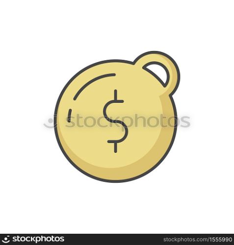 Heavy debt RGB color icon. Economic depression. Financial recession. Tax to pay. Business bankruptcy. Prison ball with dollar sign. Owe money. Burden of credit. Isolated vector illustration. Heavy debt RGB color icon