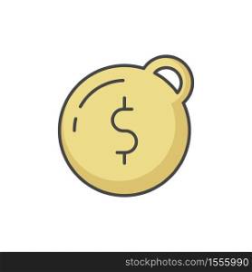 Heavy debt RGB color icon. Economic depression. Financial recession. Tax to pay. Business bankruptcy. Prison ball with dollar sign. Owe money. Burden of credit. Isolated vector illustration. Heavy debt RGB color icon