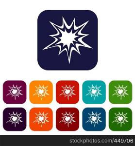Heavy explosion icons set vector illustration in flat style In colors red, blue, green and other. Heavy explosion icons set flat