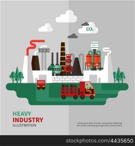 Heavy Industry Illustration. Heavy industry poster with large factory on grey background vector illustration