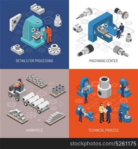 Heavy Industry Isometric Design Concept. Heavy industry isometric design concept with details and work pieces technical process machining center isolated vector illustration